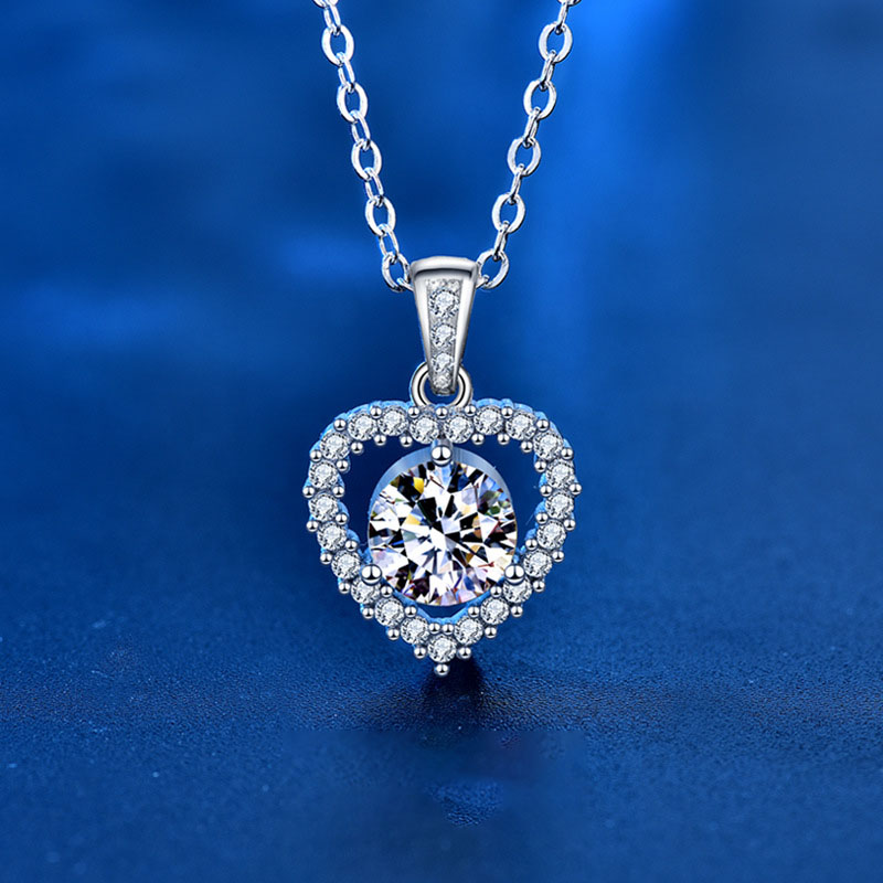 Wedding Dancing Moissanite Amazing Crystals Heart 925 Sterling Silver Necklace