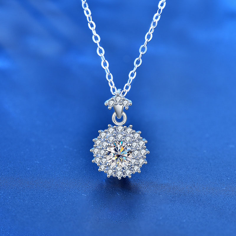 Holiday Moissanite Amazing Crystals Sunshines 925 Sterling Silver Necklace