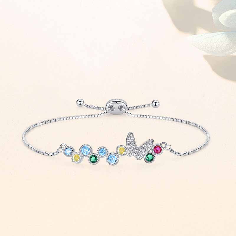 Party Colorful Amazing Crystals Bubbles Butterfly 925 Sterling Silver Bracelet